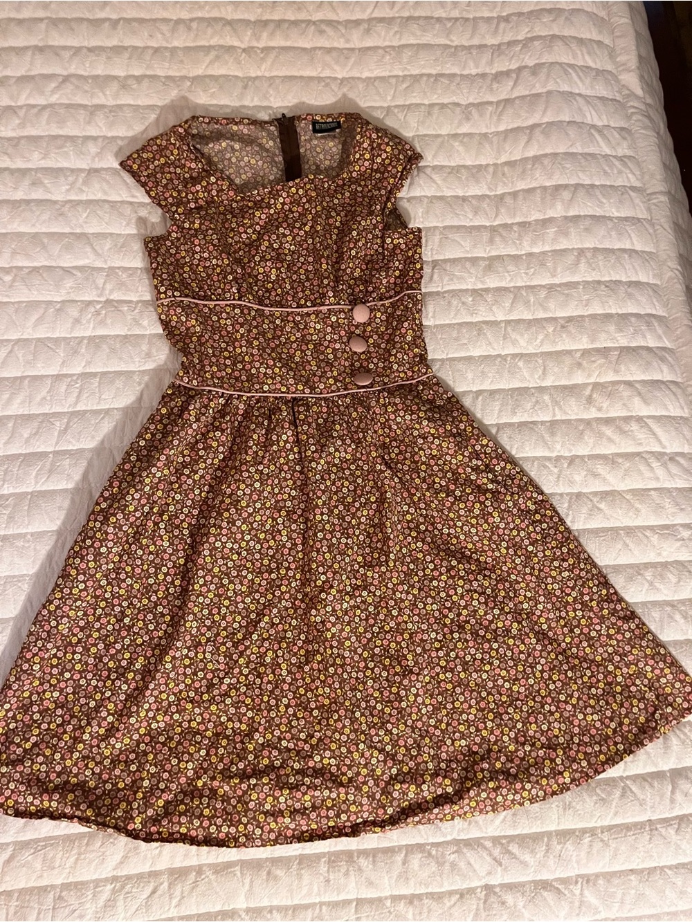 Retrolicious Brown Floral Fit-and-Flare Midi Dress